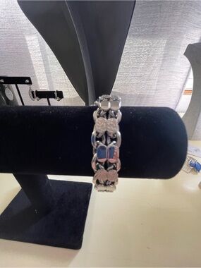 Silver Tone Floral Link Bracelet - Women Jewelry Sterling Silver
